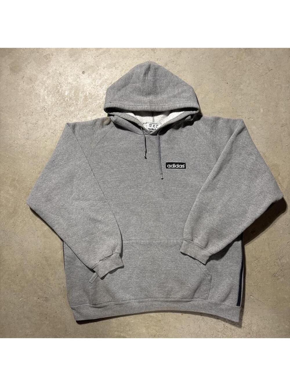 Vintage 90s Adidas Gray Pullover Hoodie Mens XL Made in USA Spellout